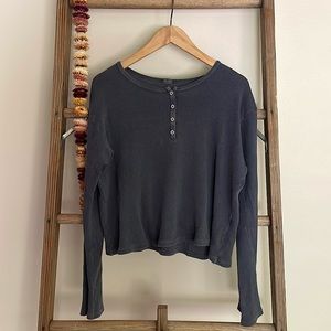 John Galt California ribbed Henley in washed blue